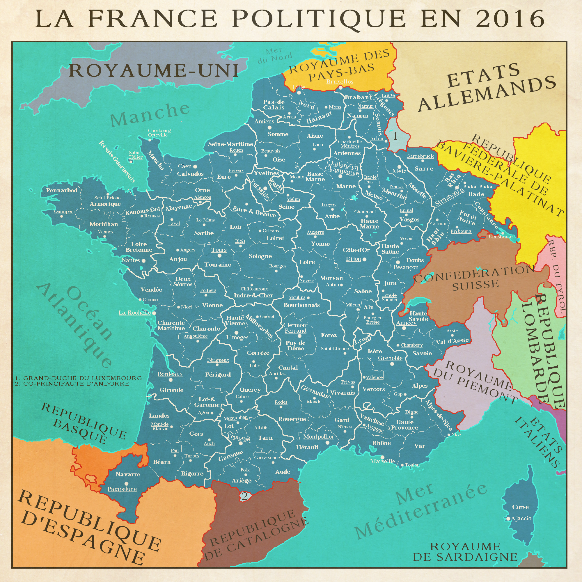 AH Project / Political Map of France in 2016 by Audiseus