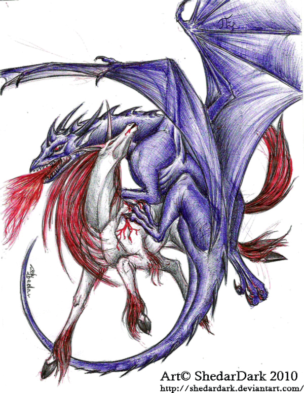 Dragon vs. unicorn by ShedarDark on DeviantArt